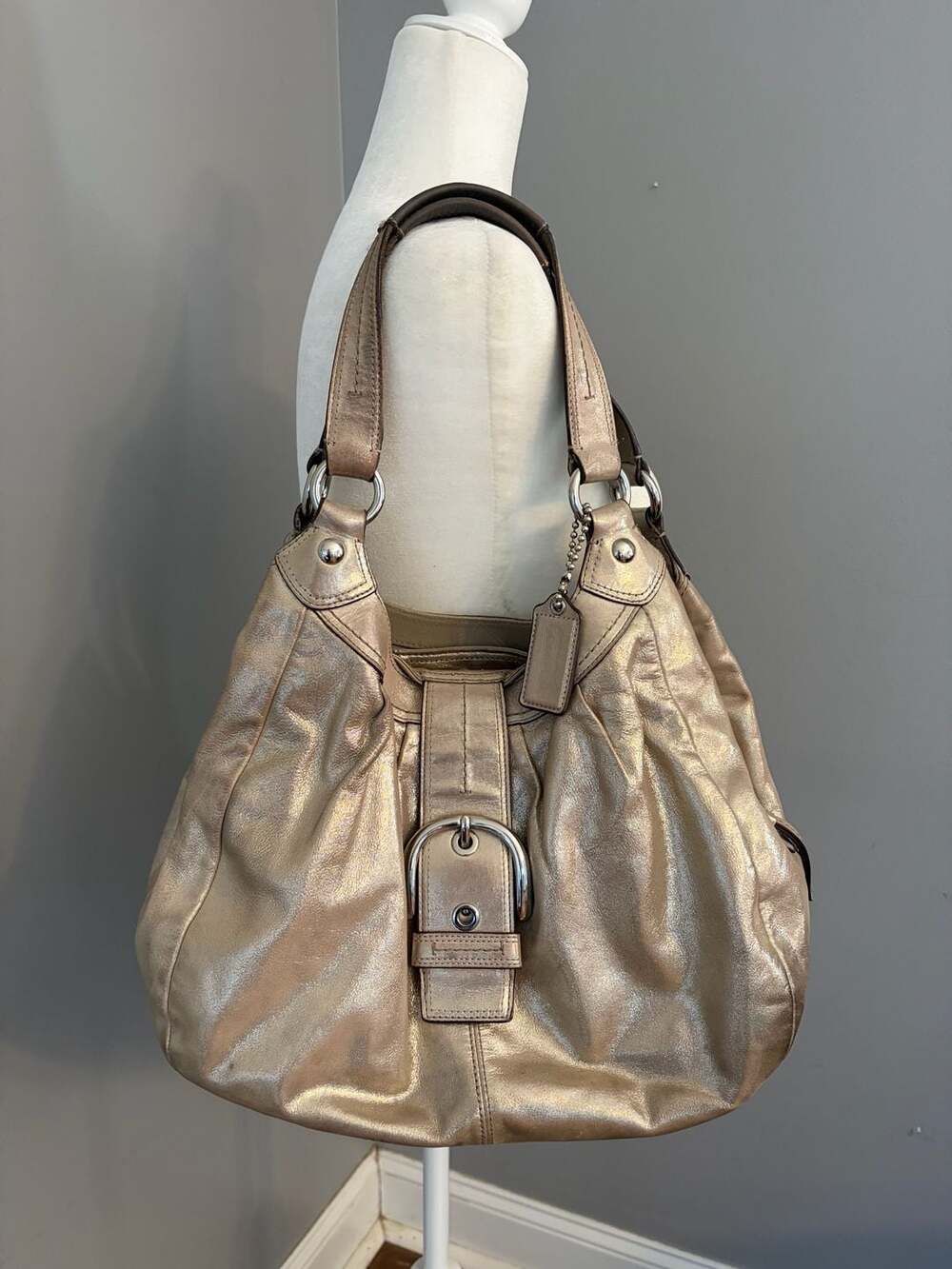 Coach Metallic Gold Leather Hobo Shoulder Bag F15075